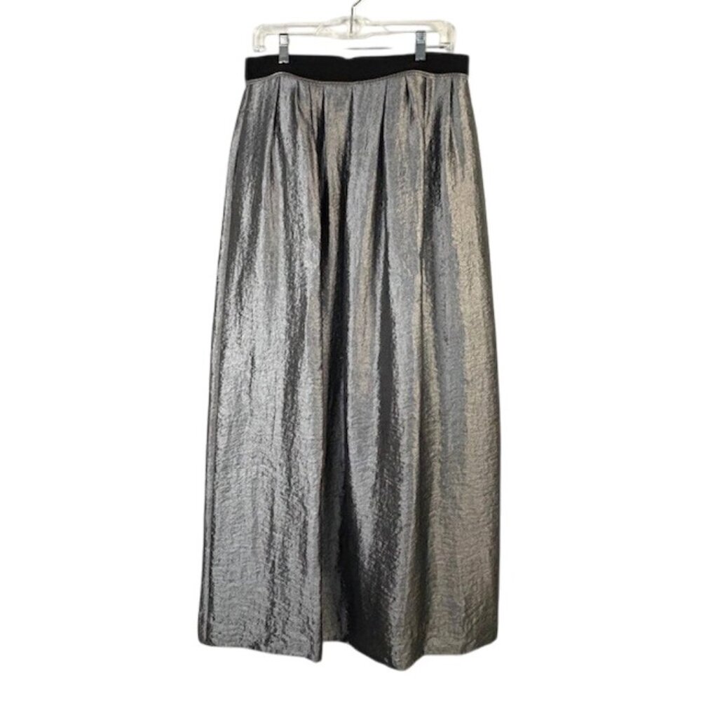 PINK TARTAN Women’s Holiday Metallic Silver Crinkle Maxi Skirt, Lined - 10